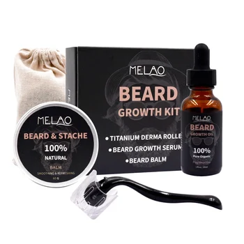 

30ml Beard Growth Kit With Beard Growth Oil Serum Derma Roller For Men Patchy Facial Hair Growth For Men