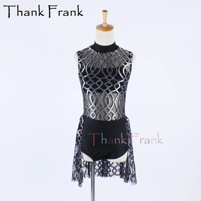 

Latin Dance Dresses For Women Girls Sleeveless Leotard Costume For Dancing Lace Club Party Dancer Singer See-Through Black Dress