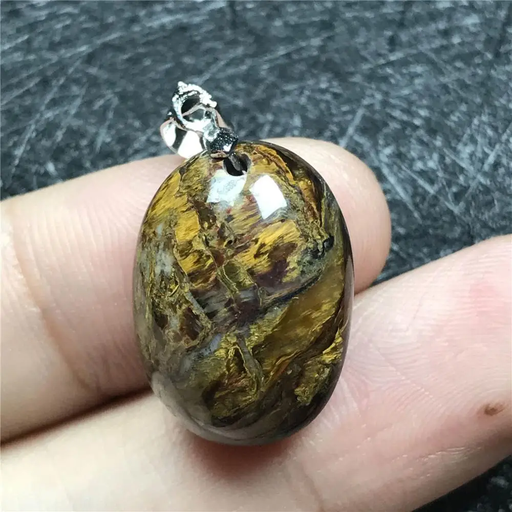 

Natural Yellow Pietersite Pendant For Woman Man Namibia Egg Shape Gemstone 25x18x8mm Beads Silver Necklace Pendant Jewelry AAAAA