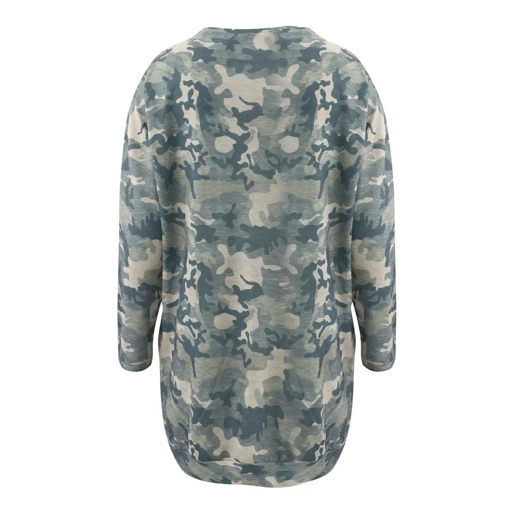 Casual Ladies Camo Long Sleeve Loose Shirt Women Shirts Clubwear Women Tops Tshirt Plus Size Women Streetwear