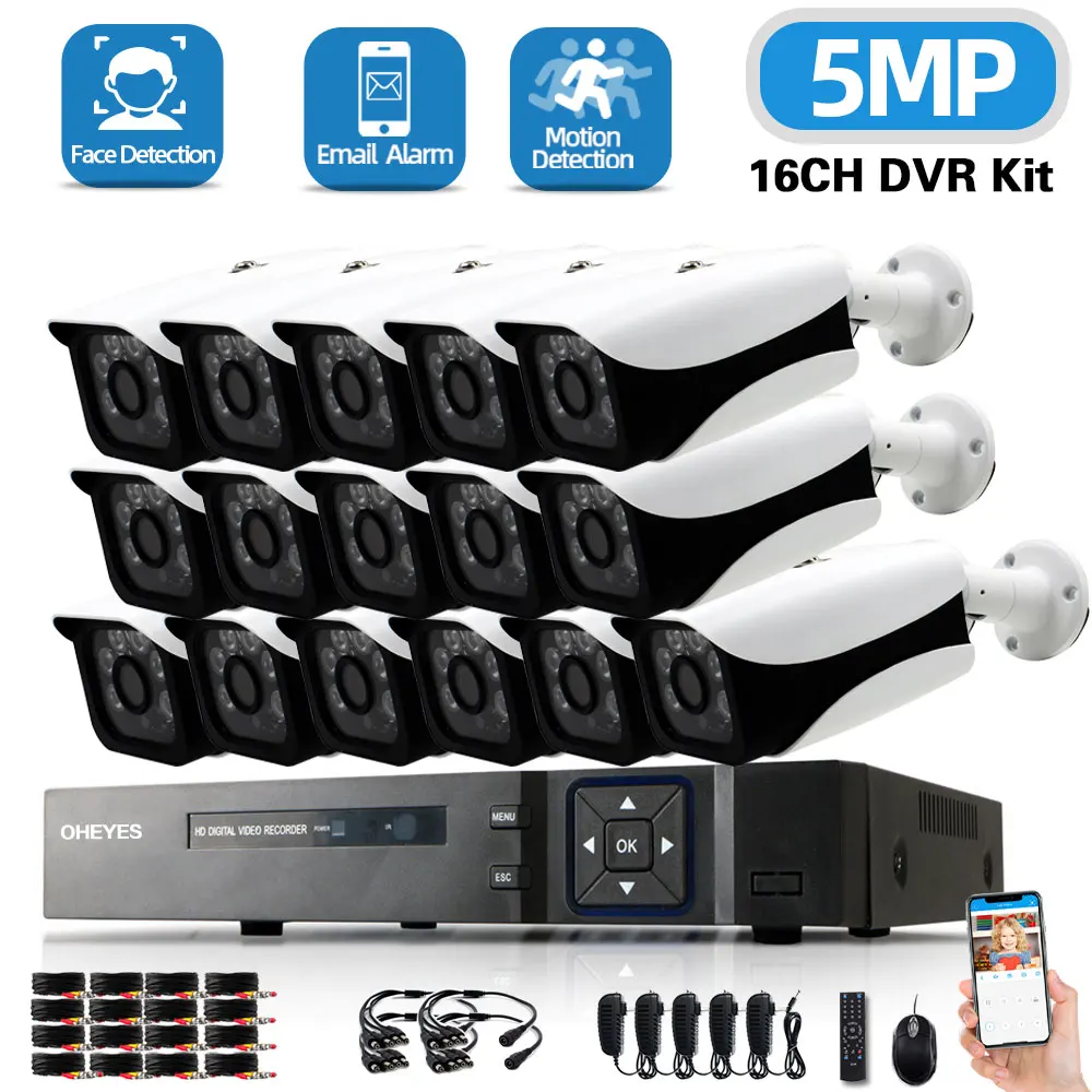 H.265 16CH 5MP DVR Kit AHD CCTV камера безопасности комплект 8CH наружная Водонепроницаемая 2MP