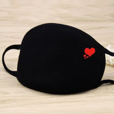 Heart 1 шт., унисекс, маска для рта, одноцветная, черная, с принтом, Kawaii, покрытие для лица, половина, модные, милые, дышащие, теплые, хлопковые, ветрозащитные, противопылевые маски - Цвет: Heart