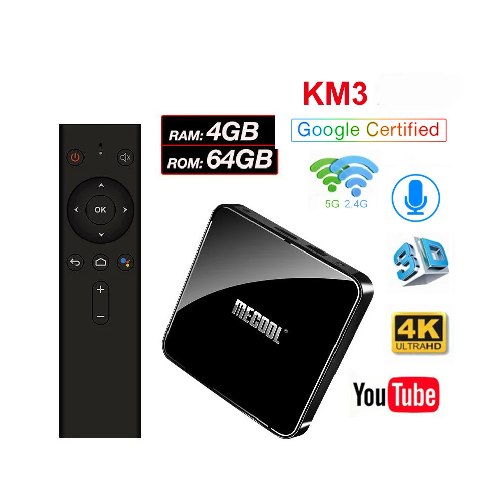 ТВ-приставка Amlogic S905X2 MECOOL KM3 Android 9 0 4G DDR4 64G ROM Голосовое управление Смарт 2 5G WiFi