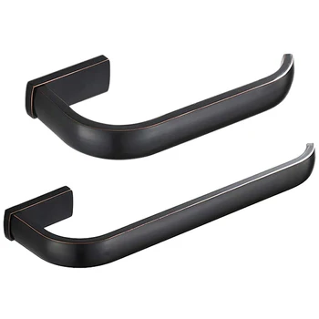 

HOT-2Pc Bathroom Accessories Set - Towel Ring and Toilet Paper Holder Brass Wall Mounted, Oil Rubbed Bronze
