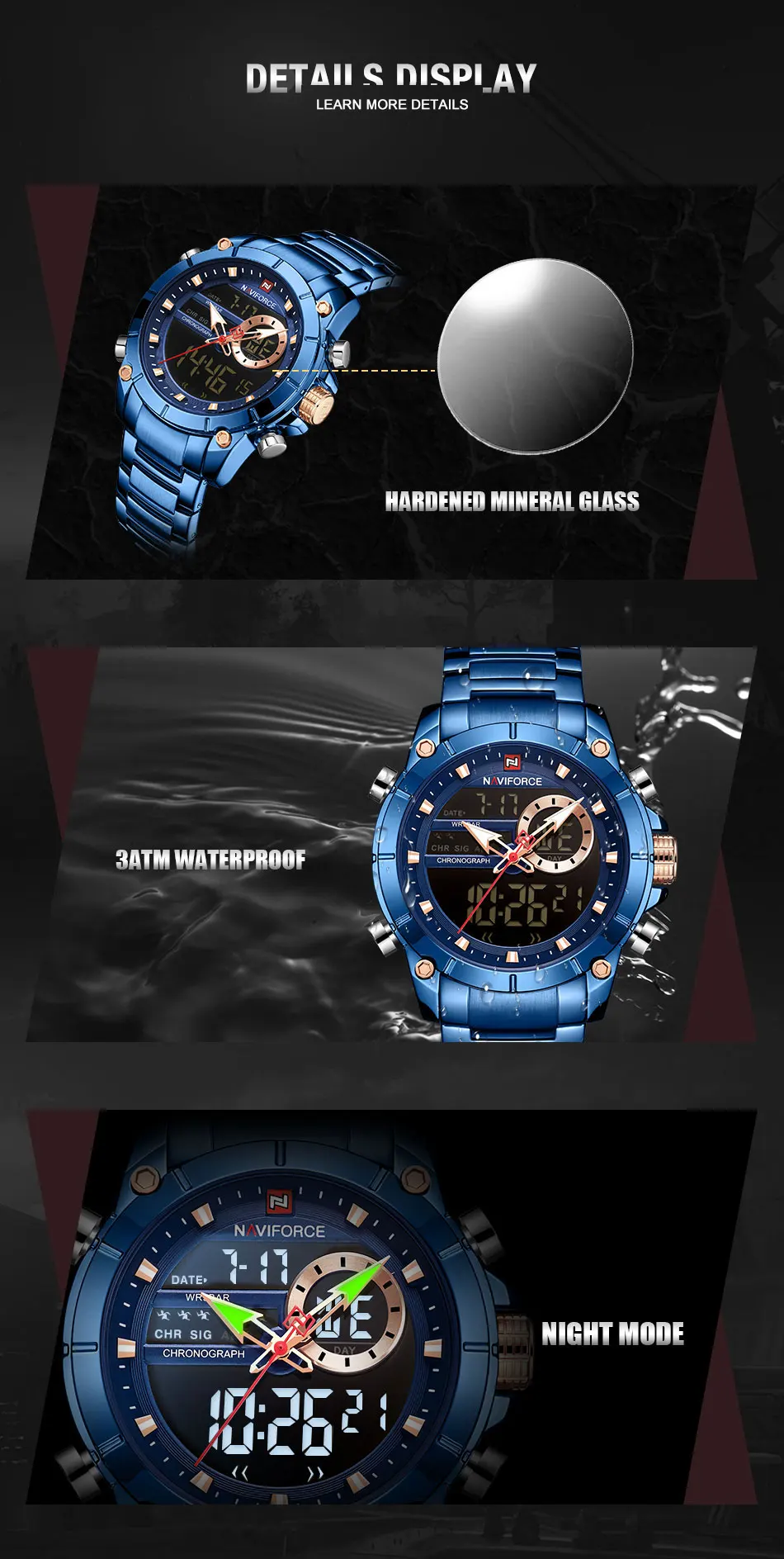 NAVIFORCE Топ бренд для мужчин светодиодный цифровой кварцевые наручные часы для мужчин Модные Аналоговые Spors часы Erkek Kol Saati Relogio Masculino