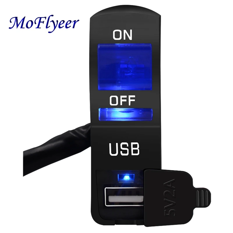 

MoFlyeer Motorcycle Switch USB Charger Handlebar Switch ON-OFF Button Switch DC12V For U5 U7 LED Head Lamp Angel Eye Light