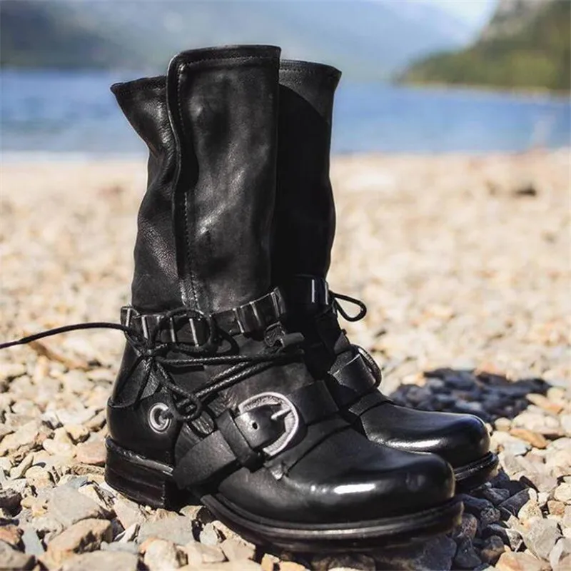 Plus size women's boots 2020 autumn winter belt buckle thick heel women riding boots fashion casual women's shoes Chelsea boots