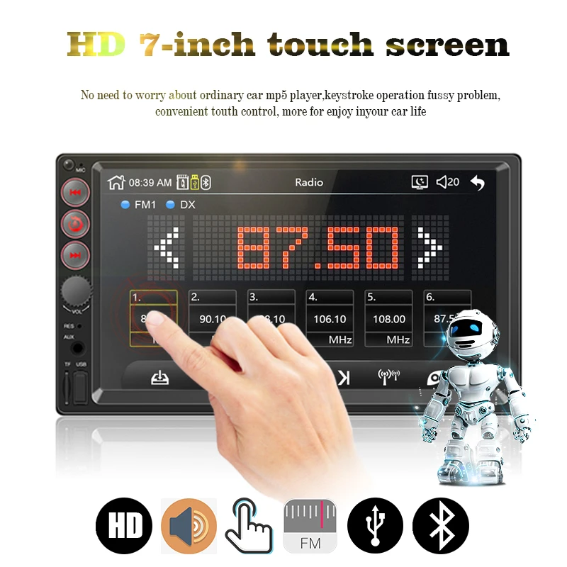 Автомагнитола 2 Din 7 дюймов Bluetooth мультимедийный MP5-плеер для Android емкостный
