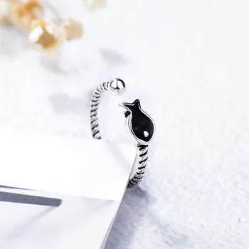 

Bijoux Fashion Real Silver Color Fish Rings for Women Boho Adjustable Antique Rings Anillos