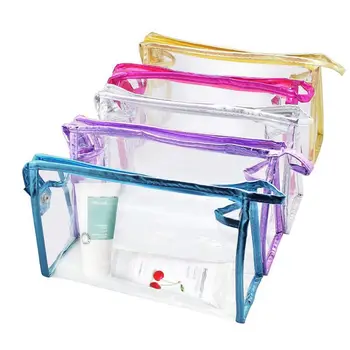 

5 Pcs Transparent Waterproof Cosmetic Bag,PVC Vinyl Zippered Wash Bag Vacation, Bathroom and Organizing Bag Travel Set