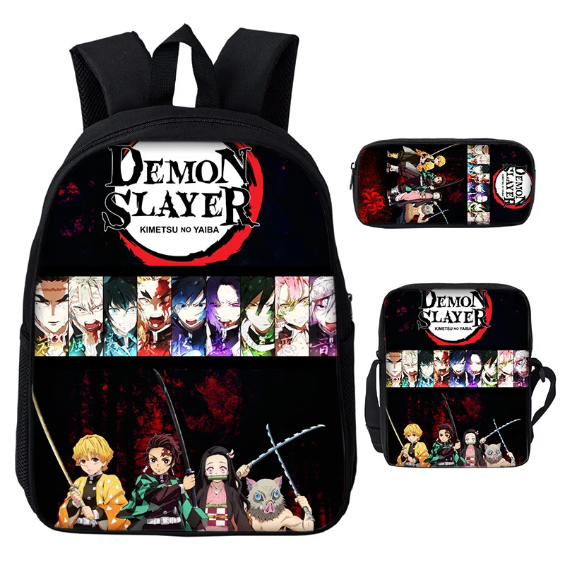 Demon Slayer Backpacks 3Pcs Set Boys Girls Cute Kamado Nezuko School Bag Kids Bookbags Child Pencil Case Students Gifts Mochila