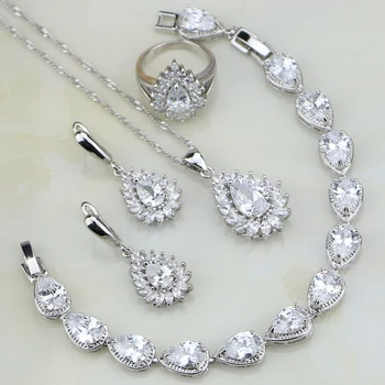 White Fire Mystic Cubic Zirconia Bridal 925 Silver Jewelry Sets For Women Wedding Bracelets/Necklace/Pendant/Earrings/Ring 1