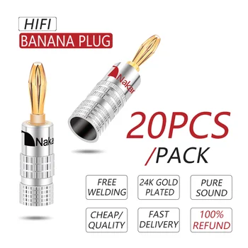 20 piezas/10 pares Nakamichi BANANA 24K chapado en oro de 4MM a Banana conector con tornillo de bloqueo para Jack de Audio enchufes para altavoz negro y rojo 2