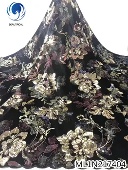 

BEAUTIFICAL african velvet lace french lace fabrics 5 yards high quality embroidery sequins party lace for women 2020 ML1N2174