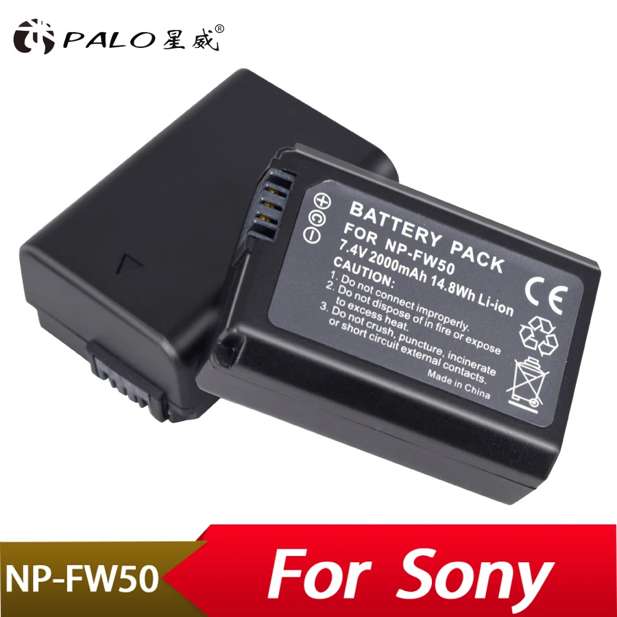 Пало 2 шт 2000 mah NP-FW50 NP FW50 для Sony NEX-7 NEX-5N NEX-5R NEX-F3 NEX-3D Alpha a5000 a6000 DSC-RX10 Alpha 7 a7II Alpha 7R