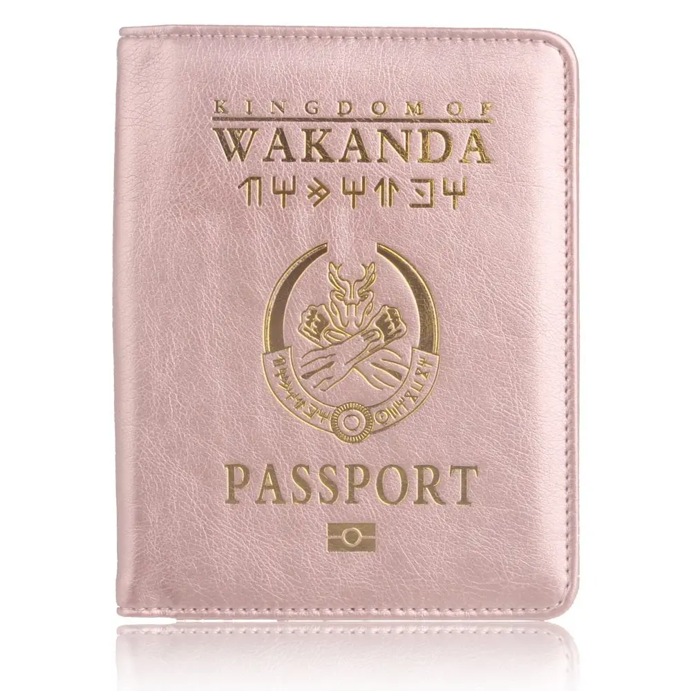 TRASSORY RFID Блокировка Wakanda Forever Panther черный Marvel's The Avengers кожаный дорожный Держатель для паспорта Обложка держатель сумка - Цвет: Rose Gold