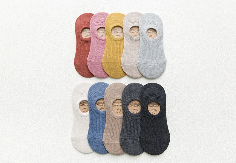 5 Pairs Women's Cotton Shallow Mouth Candy Color Invisible Socks Ladies Low Cut Comfortable Socks