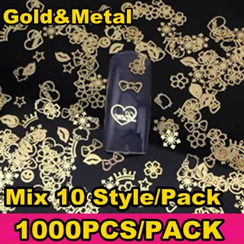 

1000pcs/pack(Mix Random 10 Style) Gold Nail Art Metal Sticker Decoration, 17 Style Available