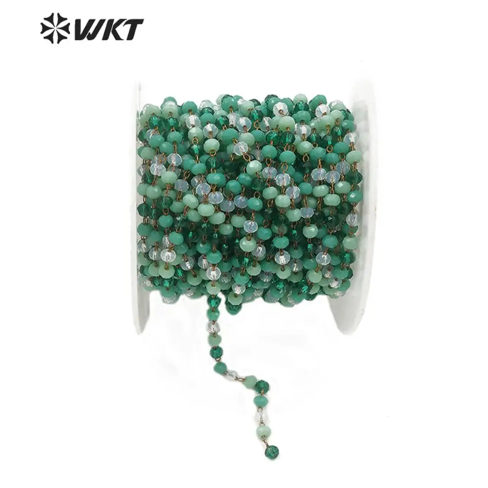 WT-RBC136, WKT, новинка, камень, четки, цепь, зеленый цвет, кристалл, цепь, золото, гальваническое покрытие, четки, 5 метров, для женщин, стильные ювелирные изделия
