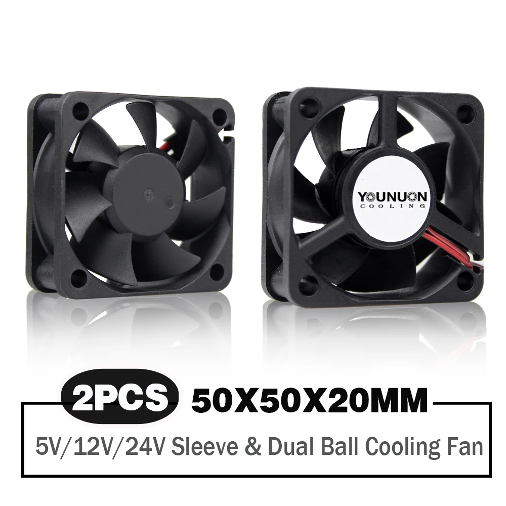 Ventilador sin escobillas para PC, 50x50x20mm, 5V/12V/24, funda de ordenador portátil, ventilador de refrigeración Axial, 2 unidades