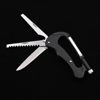 

EDC Multi-functional Toolkit Carabiner Keychain Hook Bottle Opener LED Light with Knife Saw