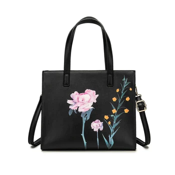 

Fashion Women Satchel Handbags Elegant Floral Print Leather Tote Purse Large Capacity Shoulder Bag Portable Messenger Bag