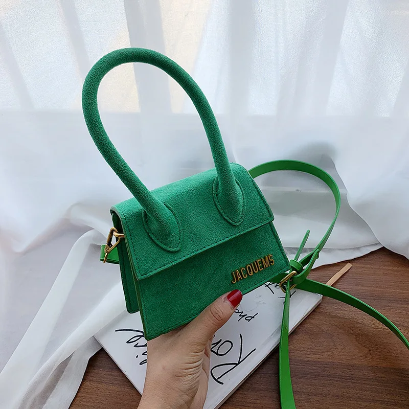 Suede Green Женская мини-сумка, кожа, крокодиловая сумка, сумка через плечо, большая ручка, маленькая квадратная женская сумка, красная, желтая, Jacquemus - Цвет: Suede Green