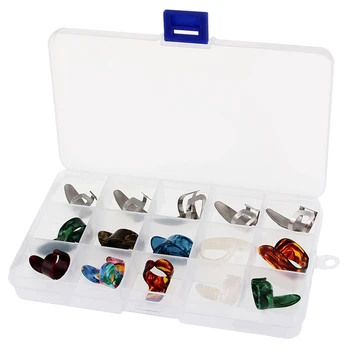 

SEWS-15Pcs/Set Celluloid Metal Finger Thumb Guitar Picks Plectrums 5 Thumb + 10 Finger with Case Cover for Acoustic Electric Bas