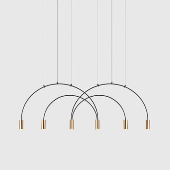 

Modern minimalist art wrought iron line chandelier designer creative personality arched coffee restaurant multi-head chandelier