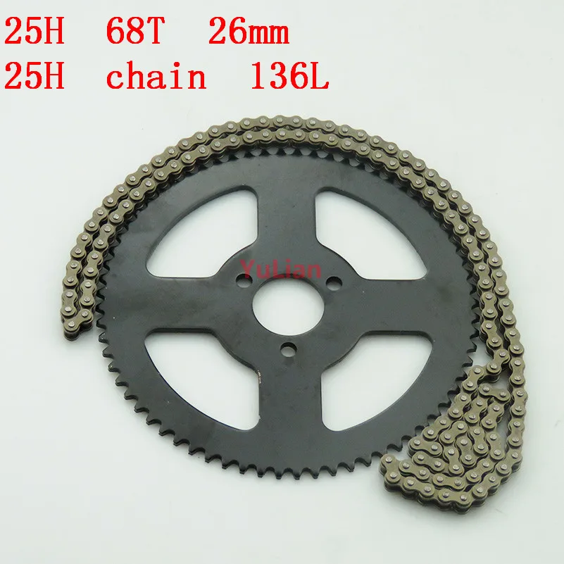 25H Clutch Drum Gear 25H 68T 26mm Sprocket + Chain 136Links For 2 Stroke Minimoto Pocket Bike ATV Quad
