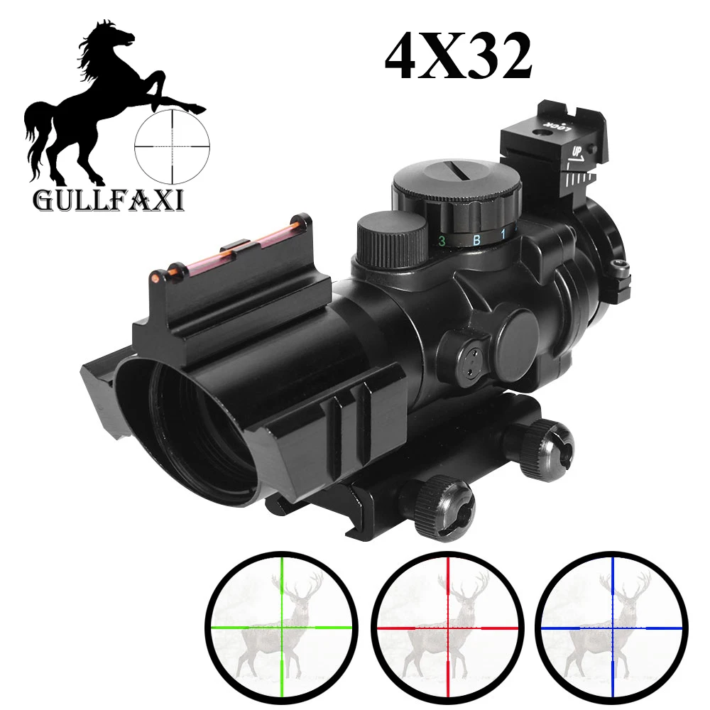 

Gullfaxi Optic Sight 4x32 Prismatic Hunting Scope Tactiacl Rifle Sight Vane Reticle Illumination Adjust Outdoor Telescopic Sight