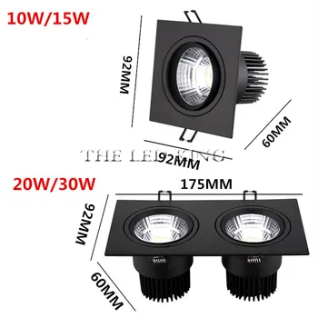 

1pcs black Super Bright Recessed square LED Dimmable Downlight COB 10W 20W 30W LED Spot light LED decoration Ceiling Lamp