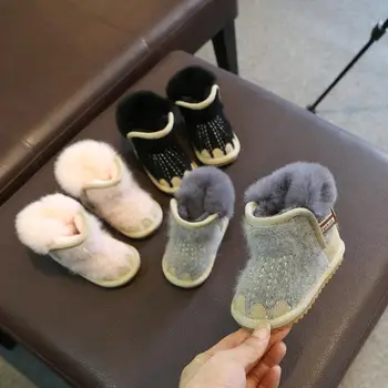 

Girls fur shoes 2019 new children's winter cotton shoes fur one boots baby plus velvet warm snow boots