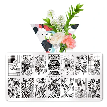 

SHOPANTS Rectangle Nail Stamping Plates Flowers Butterfly Template Stainless Steel Nail Art Stamp Image Plate Stencil Tools