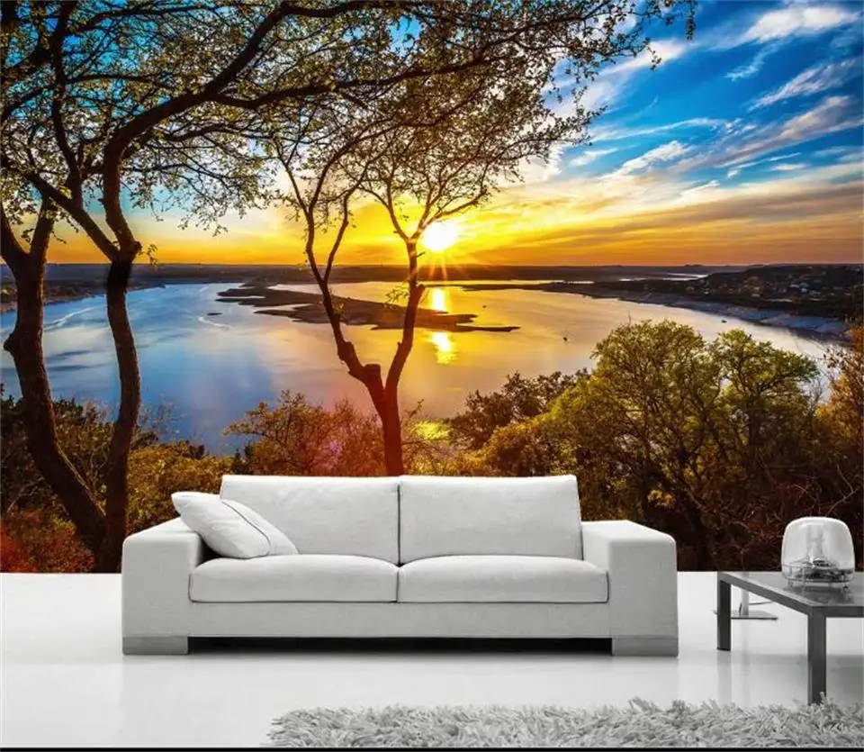 Фотообои на заказ, 3d обои, гостиная, речной пляж, закат, пейзаж, ТВ фон, нетканые обои для стен, 3d