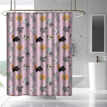 

Cat Extra Long Shower Curtain Colorful Cute Kittens Playing with Fish Mice and Yarnball Different Breeds of Feline Waterproof