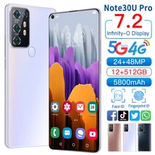 2021 Global Version Note30U Pro 7.2Inch Smartphone Full Screen Latest 10 Core 5800mAh 12+512GB Face ID 4G 5G Android Cellphone
