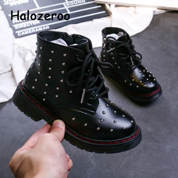

New Autumn Kids Rivet Boots Baby Girls Martin Boots Children Soft Ankle Boots Boys Black Brand Shoes Fashion Soft Leather Boots