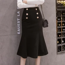 Pengpious Высокая талия рыбий хвост шерстяная юбка для женщин зима осень мода с пуговицами невидимая молния сзади