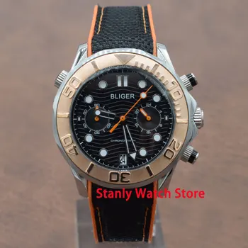 

Fashion Bliger 41mm black dial luminous rose gold bezel sapphire glass chronograph function sporty quartz movement men's watch