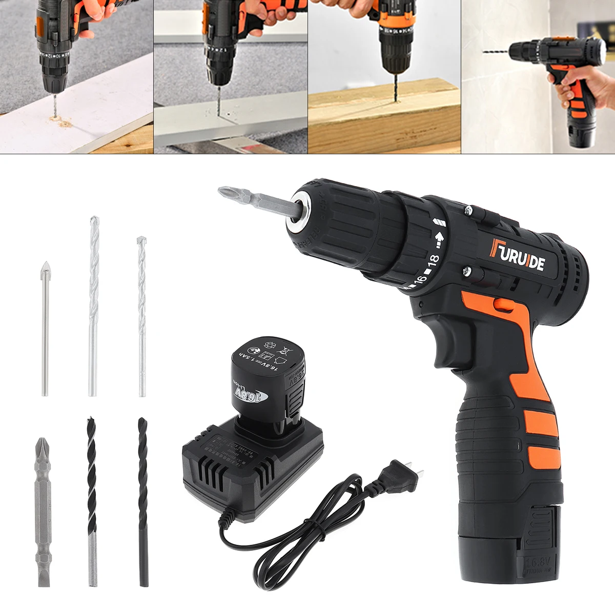 

Power Tool 16.8V Rechargeable Mini Screwdriver Multifunctional Lithium Hand Drill for Screwing / Corner Repair / Wood Punching