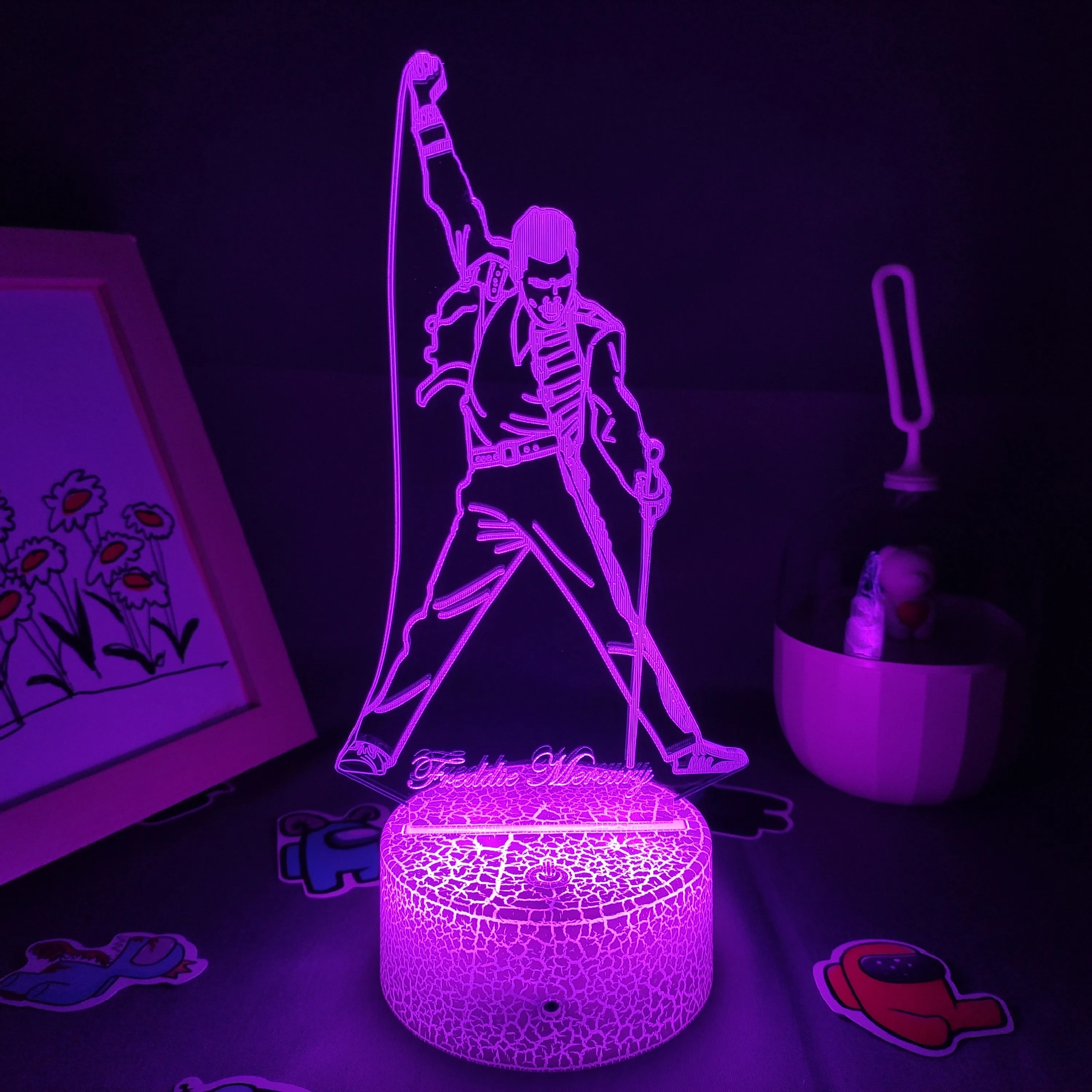 led night light 3D Figure Queen lead singer Freddie Mercury led illusion Night lights creative cool gift for friends child lava lamp Desk decor holiday nights of lights