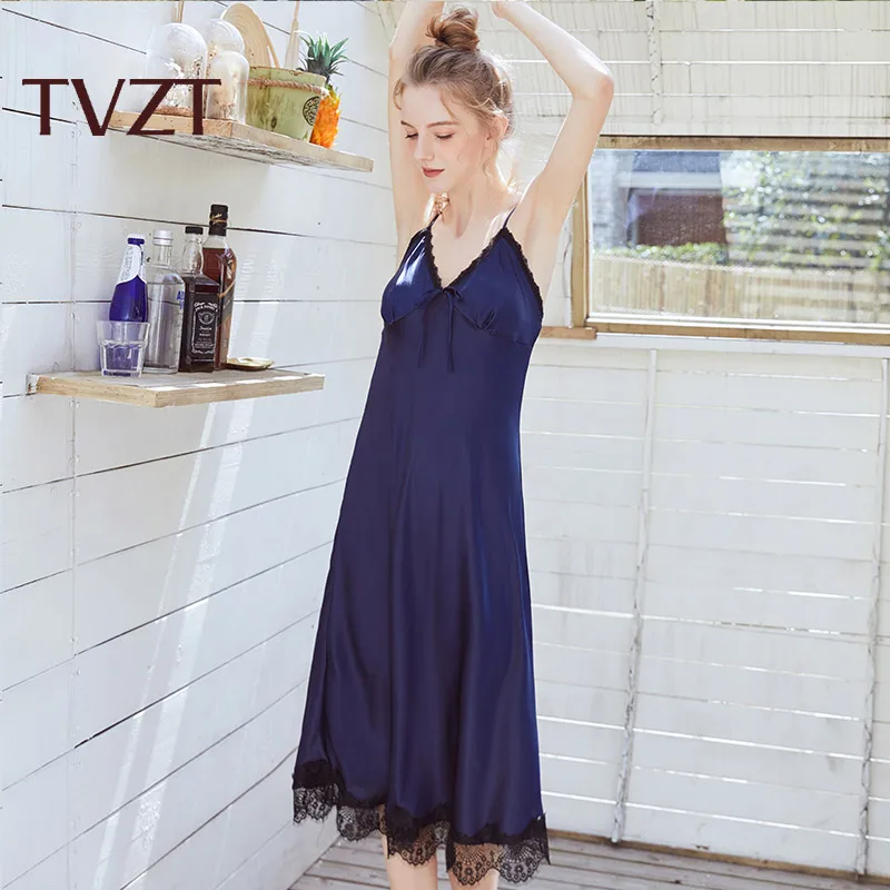 Tvzt новая весенняя Популярная мода для девушек, женщин, женщин, ночное платье, кружевное шелковое атласное ночное белье, длинные халаты, ночное платье