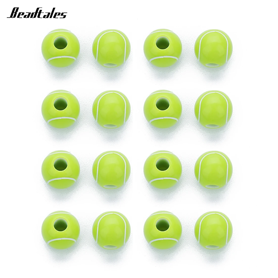 Beadtales 50 шт./лот 11 мм спортивные шарики для тенниса большие бусины 4 зеленые акриловые с отверстиями DIY