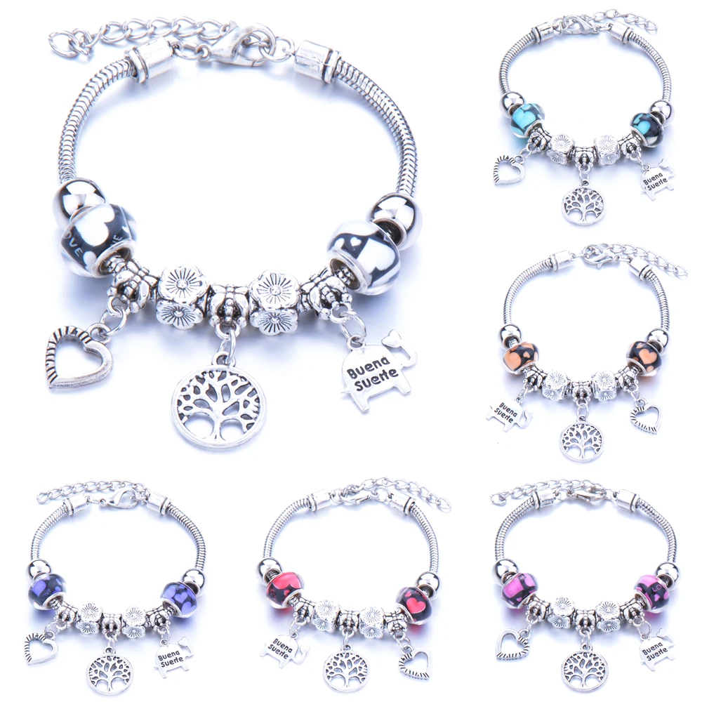 Antique Original Heart-Shaped buena suehe Charm Bracelets For Women Glass Beads Brand