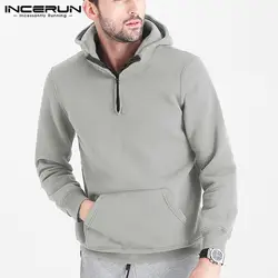 INCERUN осенние мужские толстовки с длинными рукавами и карманами с капюшоном уличная пуловеры в стиле хип-хоп простые новые модные