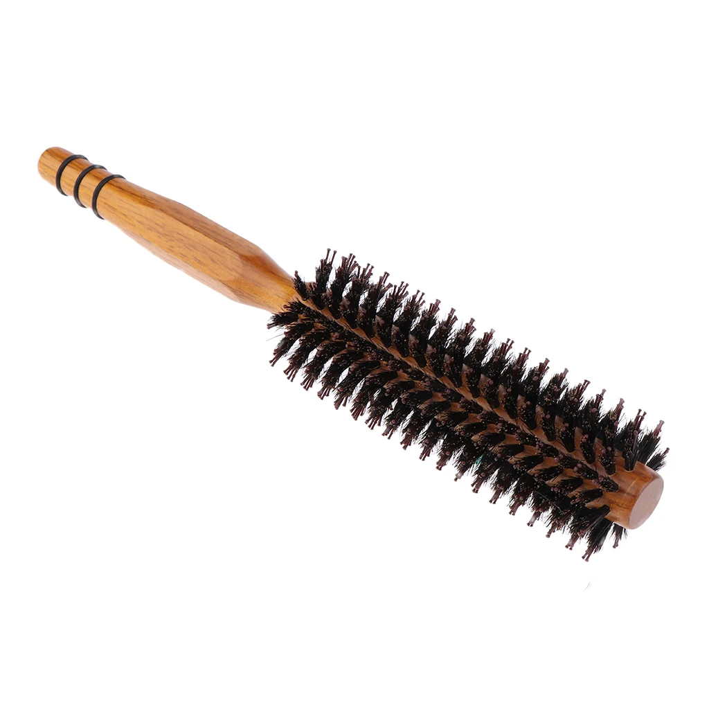 Round Styling Hair Brush Blow Dryer & Curling Rolled Brush with Natural Wooden Handle for Women and Men