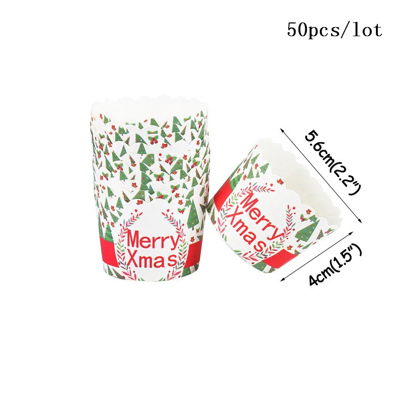 50pcs style B Счастливого Рождества бумажные обертки для кексов Рождественская форма для выпечки Санта Снеговик кекс обертывания Navidad год керст украшения торта - Цвет: 50pcs style B