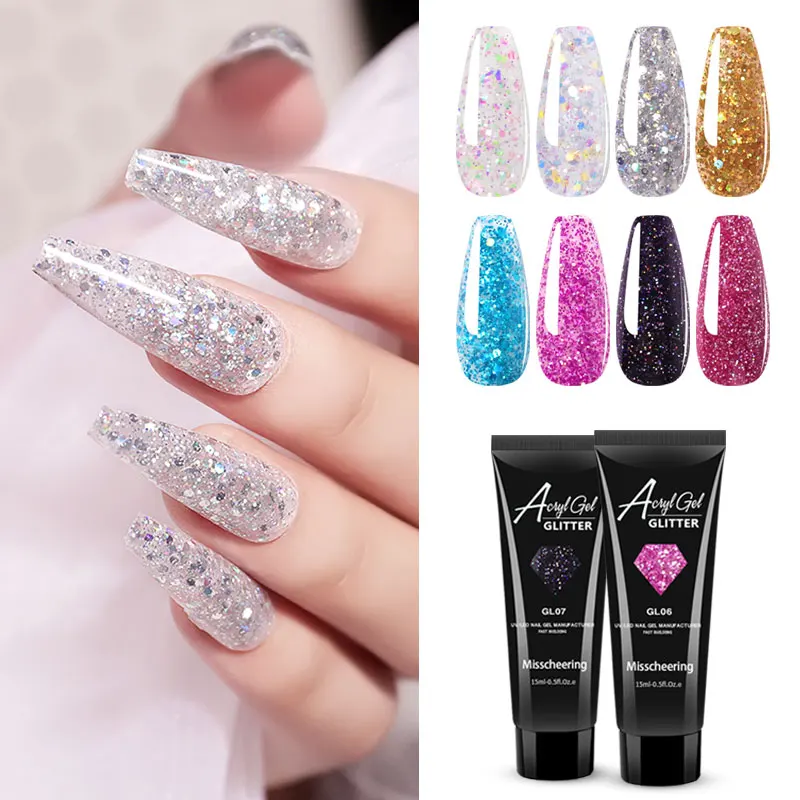 

15ml Sequins Acrylic Nail Polish Gel For Quick Painless Extension 8 Colors UV Builder Poly Gel Extending Nail Tips Manicure Tool