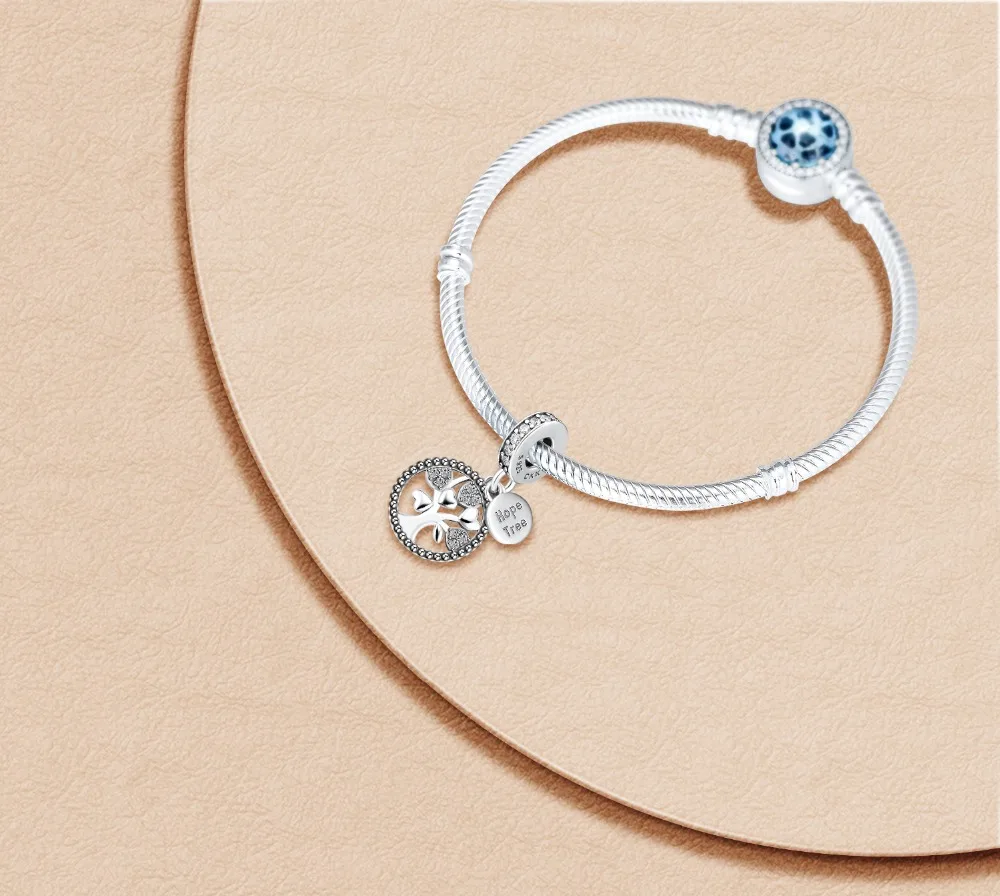 Подходит для Pandora Подвески Браслеты Hope бусины с изображением дерева с прозрачным CZ стерлингового серебра 925-ювелирные изделия